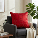 Maroon Red Embroidered Cushion Cover | 16"x16" | Poly Cotton | Circular Pattern Designer Cushion Cover