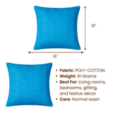 Fabric-Crafted Turquoise Cushion Cover – 16"x16" | Wave Textured Design | Premium Poly-Cotton