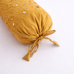 Cylindrical Hand-Crafted Gold Bolster Cover – 9"x20" | Cotton Polyester Fabric | Lightweight & Elegan