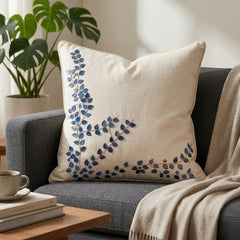 Hand Crafted Cushion Cover – Cream | 16"x16" | Poly Cotton Fabric | Elegant Embroidered Floral Design