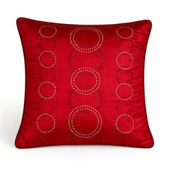 Maroon Red Embroidered Cushion Cover | 16"x16" | Poly Cotton | Circular Pattern Designer Cushion Cover