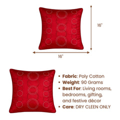 Maroon Red Embroidered Cushion Cover | 16"x16" | Poly Cotton | Circular Pattern Designer Cushion Cover