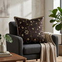 Handcrafted Cushion Cover – Brown | 16"x16" | Floral Vine Embroidered Decorative Cushion Cover