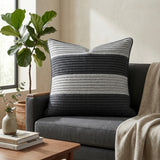 Fabric Crafted Cushion Cover – Black | 16"x16" | Poly Cotton Fabric | Modern Striped Texture Design