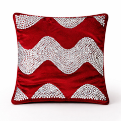 Hand-Crafted Cushion Cover – Dark Maroon Silver | 12"x12" | Poly Chenille-Cotton | Festive Royal Accent