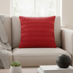 Fabric-Crafted Red Cushion Cover – 16"x16" | Elegant Pleated Texture | Premium Poly Cotton