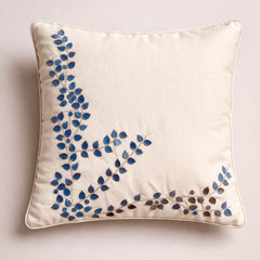 Hand Crafted Cushion Cover – Cream | 16"x16" | Poly Cotton Fabric | Elegant Embroidered Floral Design