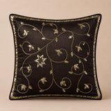 Handcrafted Cushion Cover – Brown | 16"x16" | Floral Vine Embroidered Decorative Cushion Cover