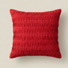 Fabric-Crafted Red Cushion Cover – 16"x16" | Elegant Pleated Texture | Premium Poly Cotton