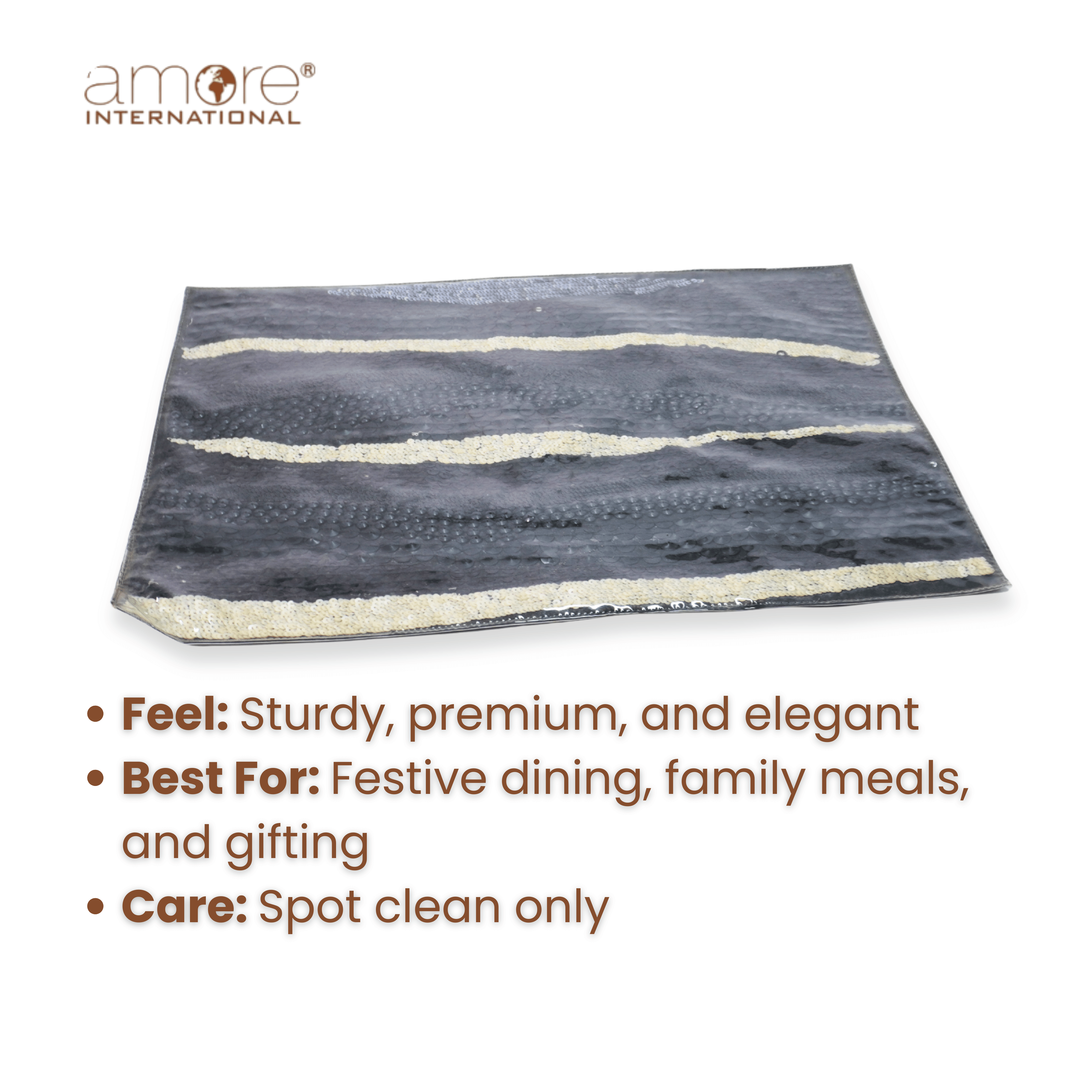 Handcrafted Laminated Placemat – Black, 12"x18"