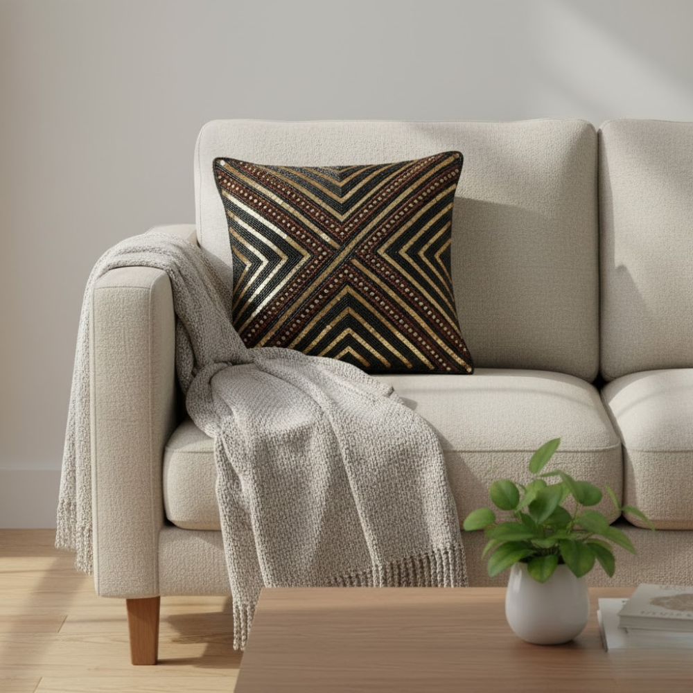 Handcrafted Black Cushion Cover – 12"x12", Premium Poly Cotton