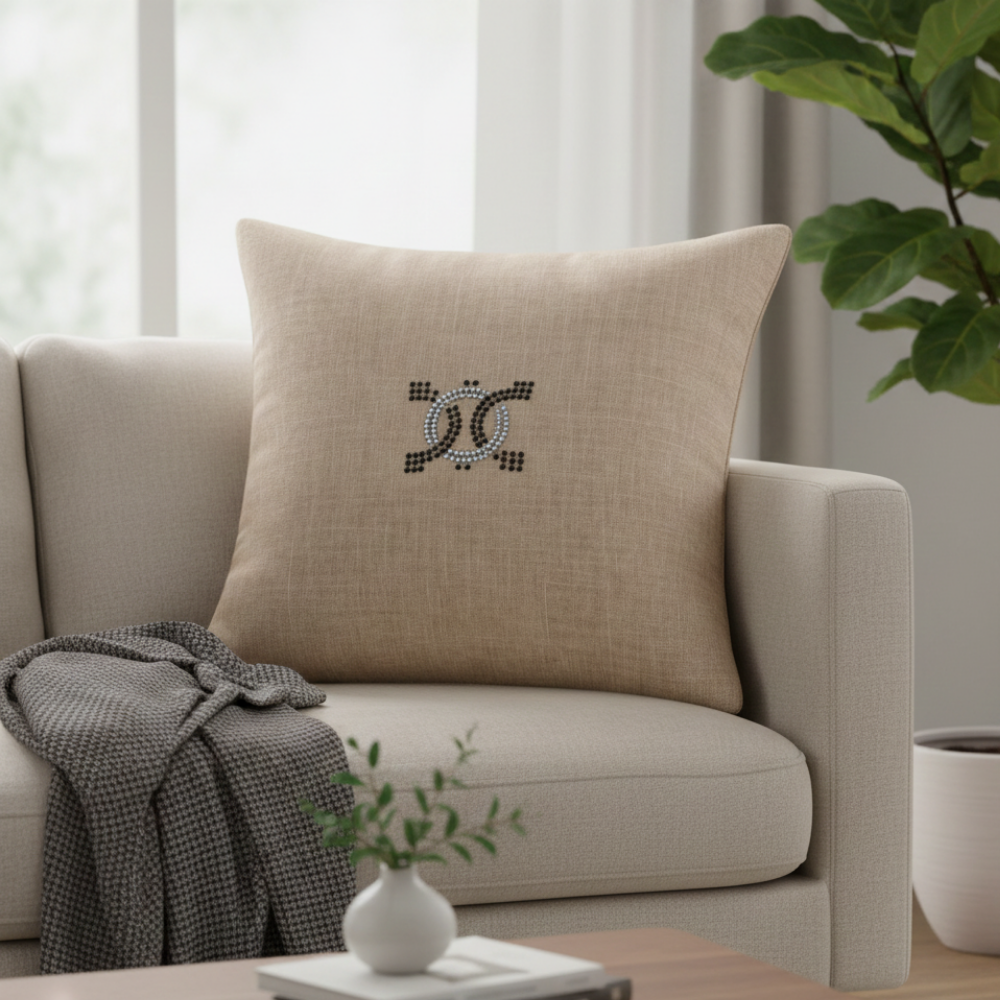 Hand Crafted Cushion Cover – Clay | 16"x16" | Matty Poly Cotton | Embellished Center Design