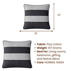 Fabric Crafted Cushion Cover – Black | 16"x16" | Poly Cotton Fabric | Modern Striped Texture Design