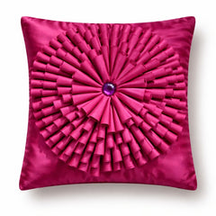 Fabric Crafted Cushion Cover – Dark Pink | 12"x12" | Poly Cotton | Circular Pleated Design