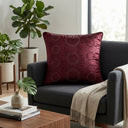 Maroon Silver Embroidered Cushion Cover | 16"x16" | Poly Cotton | Circular Pattern Designer Cushion Cover