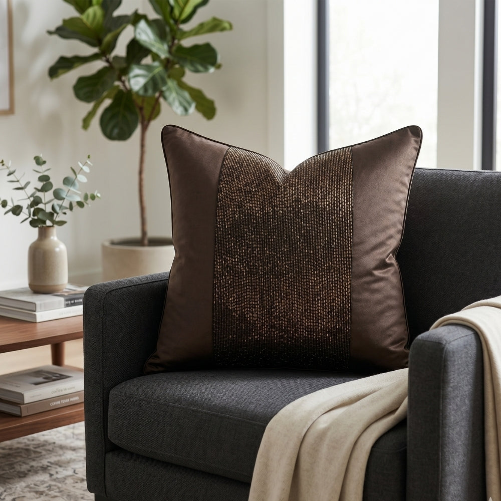 Handcrafted Cushion Cover – Brown Gold | 16"x16" | Poly-Cotton Matty Fabric | Premium Metallic Texture Design