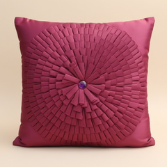 Fabric-Crafted Dark Pink Cushion Cover – 16"x16" | Textured Floral Burst Design | Premium Poly Cotton |