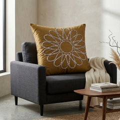Hand Crafted Cushion Cover – Mud | 16"x16" | Poly Cotton Fabric | Floral Design