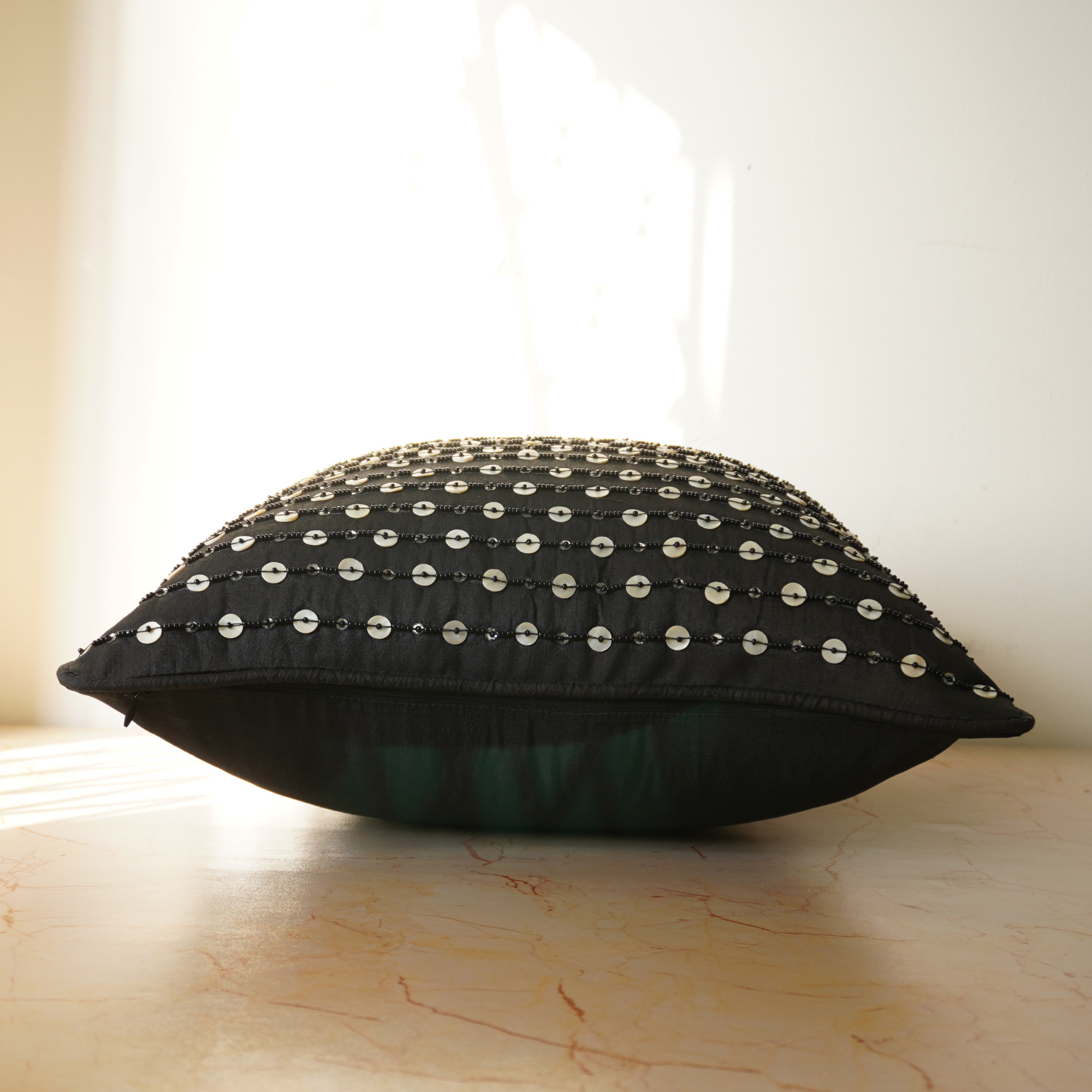 Handcrafted Black Cushion Cover – 16"x16", Premium Poly Cotton