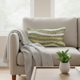 Handcrafted Beige Bolster Cover – 19"x8", Artistic Embroidered Wave Design in Premium Poly Cotton