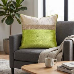 Fabric Crafted Cushion Cover – Green | 16"x16" | Chanil Fabric | Premium Textured Designer Cushion Cover