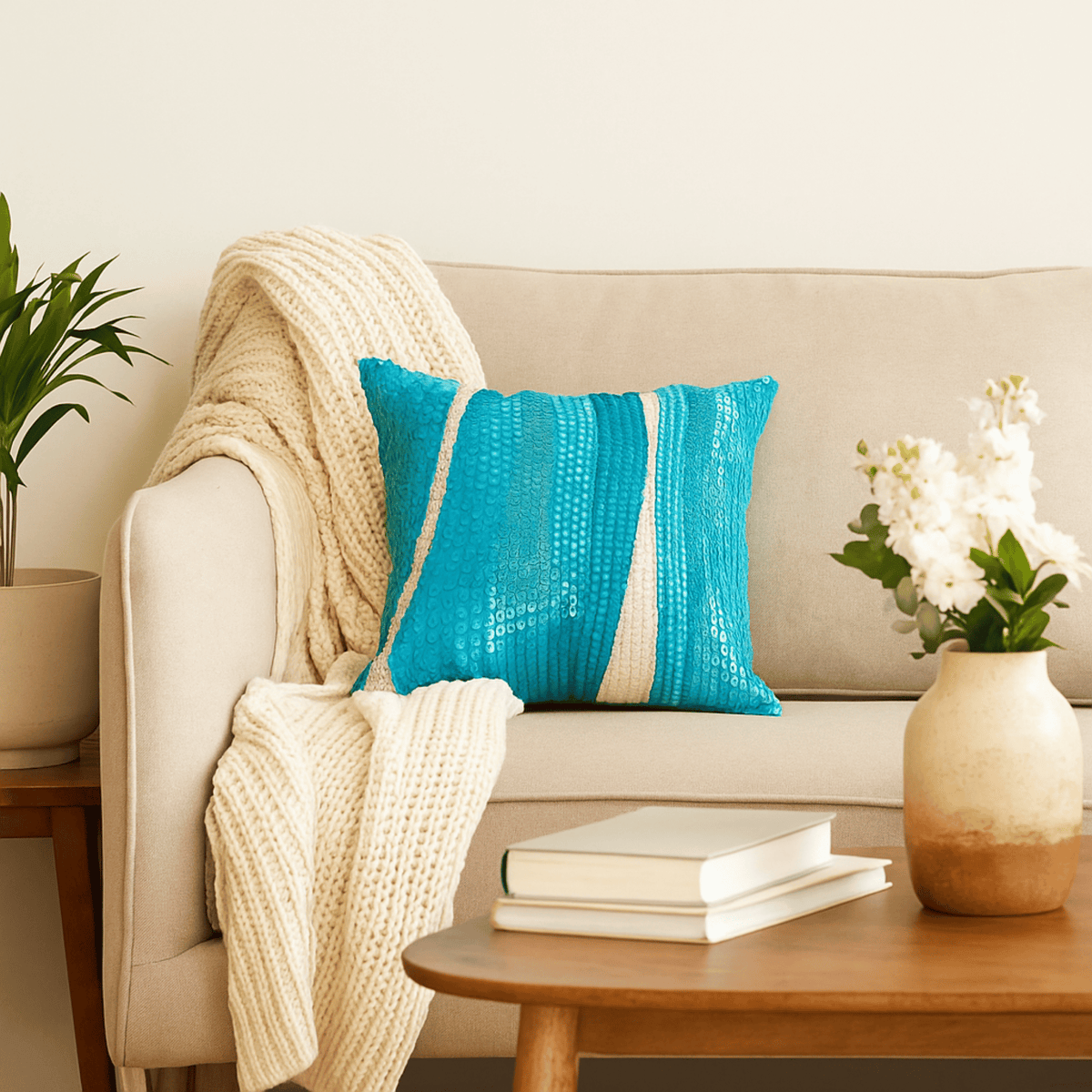 Handcrafted Cushion Cover – Turquoise, 12"x12"