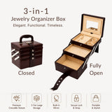 Luxury Brown Crocodile Leather Jewellery Vanity Box with Mirror & Multi-Layer Organizer (20.32 × 17.27 × 16.51 cm)
