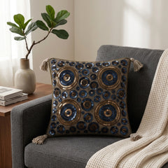 Handcrafted Cushion Cover – Cream | 12"x12" | Decorative Poly Cotton Cushion Cover with Tassels