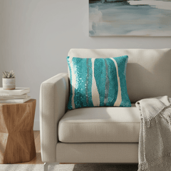Handcrafted Turquoise Cushion Cover – 16"x16"