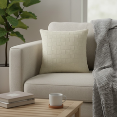 Fabric-Crafted Beige Cushion Cover – 16"x16", Interlock Design in Premium Poly Cotton