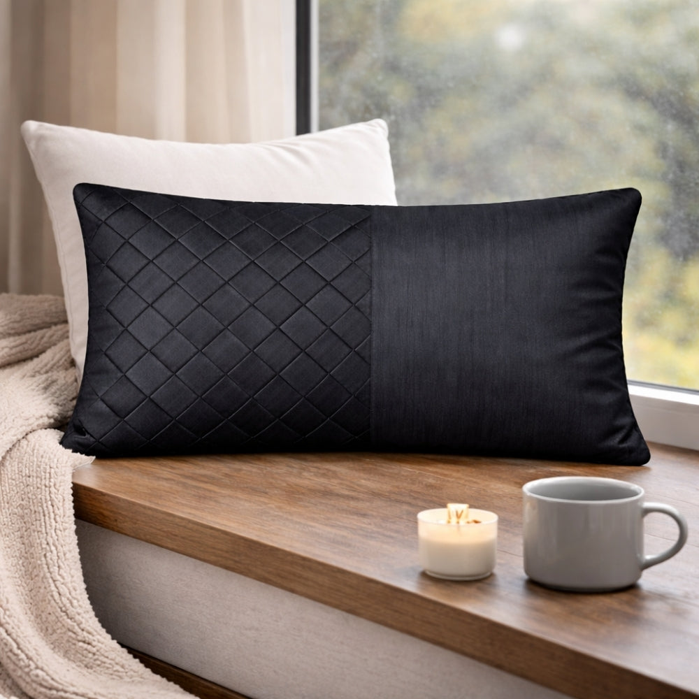 Hand Crafted Bolster Cover – Black | 18"x12" | Poly Cotton Fabric | Textured Design