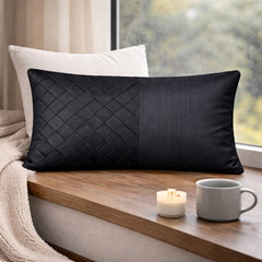 Hand Crafted Bolster Cover – Black | 18"x12" | Poly Cotton Fabric | Textured Design