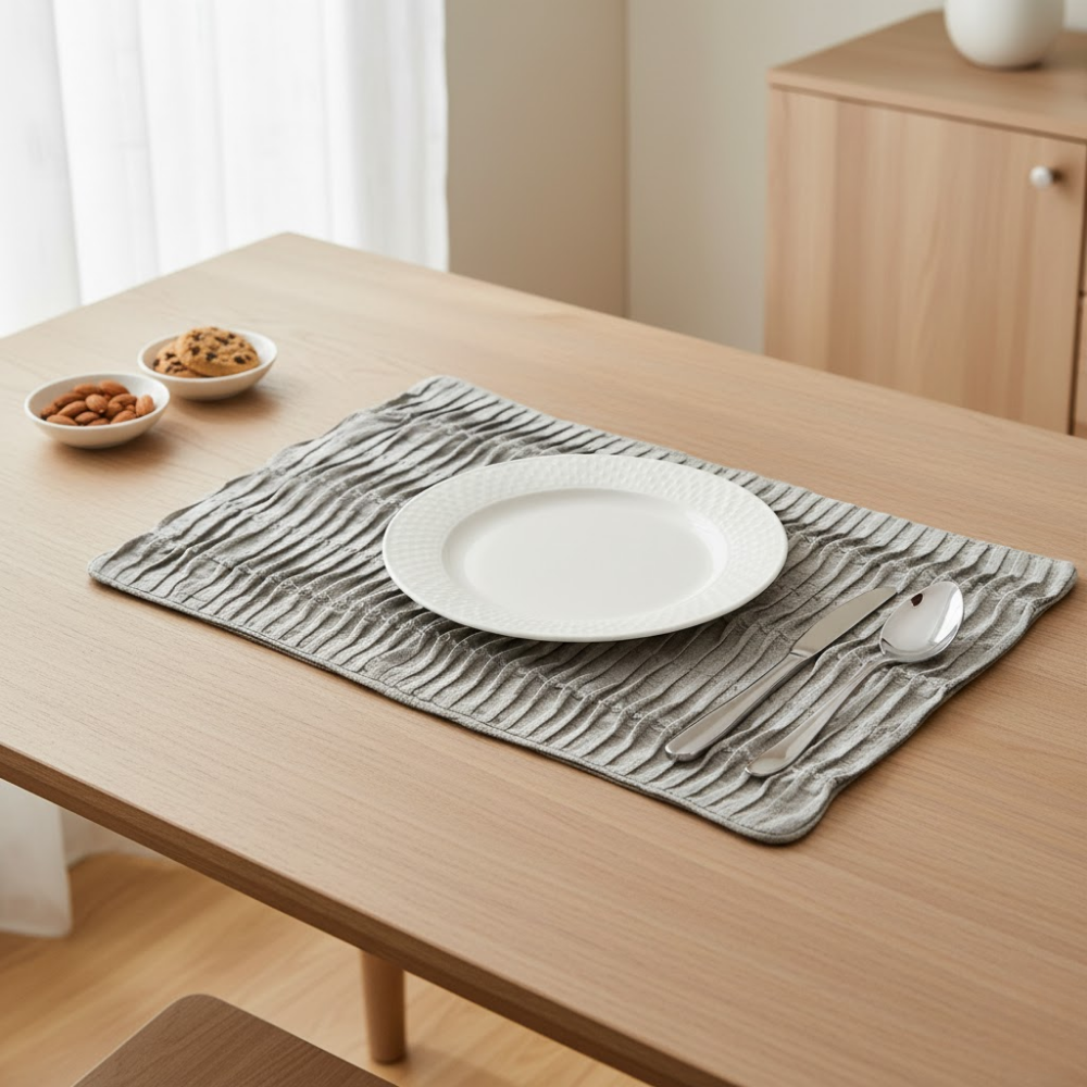 Pcs - 6, 4, 1,  Fabric-Crafted LL Beige Placemat – 13"x19", Premium Poly Cotton