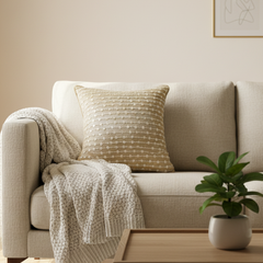 Handcrafted Beige Cushion Cover – 16"x16", Premium Poly Cotton