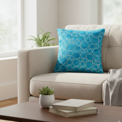 Machine-Crafted Sky Blue Cushion Cover – 12"x12" | Circular Embroidered Design | Premium Poly Channel Fabric
