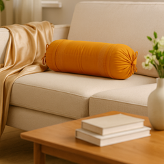 Fabric-Crafted Orange Bolster Cover – 15"x32" | Premium Polyester | Drawstring Closure | Lightweight & Durable