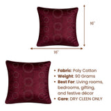 Maroon Silver Embroidered Cushion Cover | 16"x16" | Poly Cotton | Circular Pattern Designer Cushion Cover