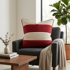 Fabric Crafted Cushion Cover – Maroon | 16"x16" | Poly Cotton Fabric | Elegant Striped Texture Design