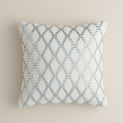 Handcrafted White Cushion Cover – 16"x16" | Poly Cotton | All-Over Sequin Lattice Work | Premium Festive Décor