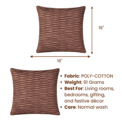 Fabric-Crafted Brown Cushion Cover – 16"x16" | Wave Textured Design | Premium Poly-Cotton