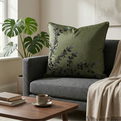 Hand Crafted Cushion Cover – Green | 16"x16" | Poly Cotton Fabric | Elegant Embroidered Floral Design