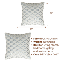 Handcrafted White Cushion Cover – 16"x16" | Poly Cotton | All-Over Sequin Lattice Work | Premium Festive Décor