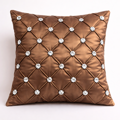 Hand Crafted Cushion Cover – Brown | 16"x16" | Poly Cotton | Diamond Button Tufted Design