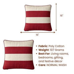 Fabric Crafted Cushion Cover – Maroon | 16"x16" | Poly Cotton Fabric | Elegant Striped Texture Design