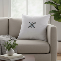 Hand Crafted Cushion Cover – White | 16"x16" | Matty Poly Cotton | Embellished Center Design