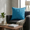 Turquoise Embroidered Cushion Cover | 16"x16" | Poly Cotton | Circular Pattern Designer Cushion Cover