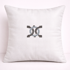 Hand Crafted Cushion Cover – White | 16"x16" | Matty Poly Cotton | Embellished Center Design