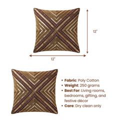 Handcrafted Brown Cushion Cover – 12"x12", Premium Poly Cotton