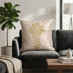 Hand Crafted Cushion Cover – Cream | 16"x16" | Poly Cotton | Embroidered Floral Design