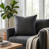Handcrafted Cushion Cover – Steel Gray | 16"x16" | Poly-Cotton Matty Fabric | Modern Textured Panel Design